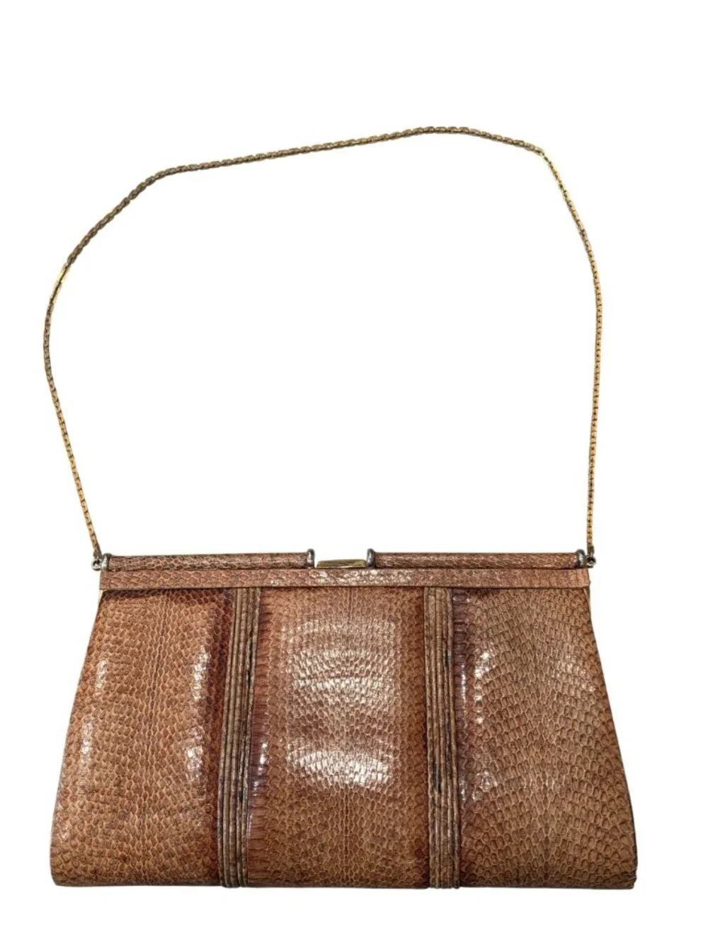 Vintage king cobra Snake skin Evening Bag With Gold Chain Strap Timeless Elegant